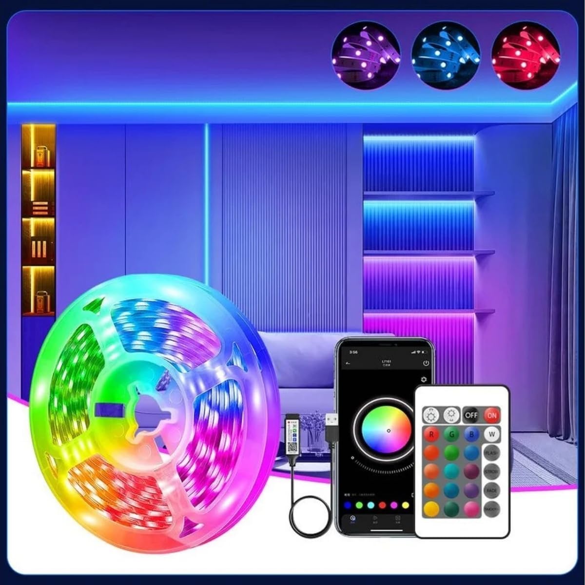 Smart LED Strip Lights – Wi-Fi App & Remote Control